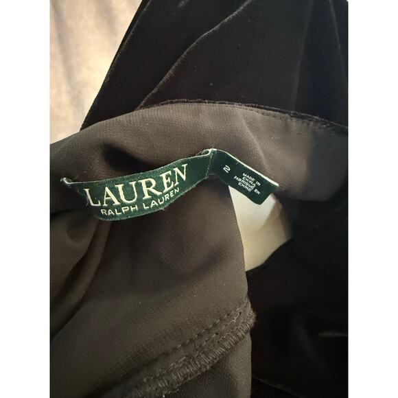 Lauren by Ralph Lauren Velvet Style Midi Little Black Dress Long Sleeve Bow Tie - Picture 12 of 15